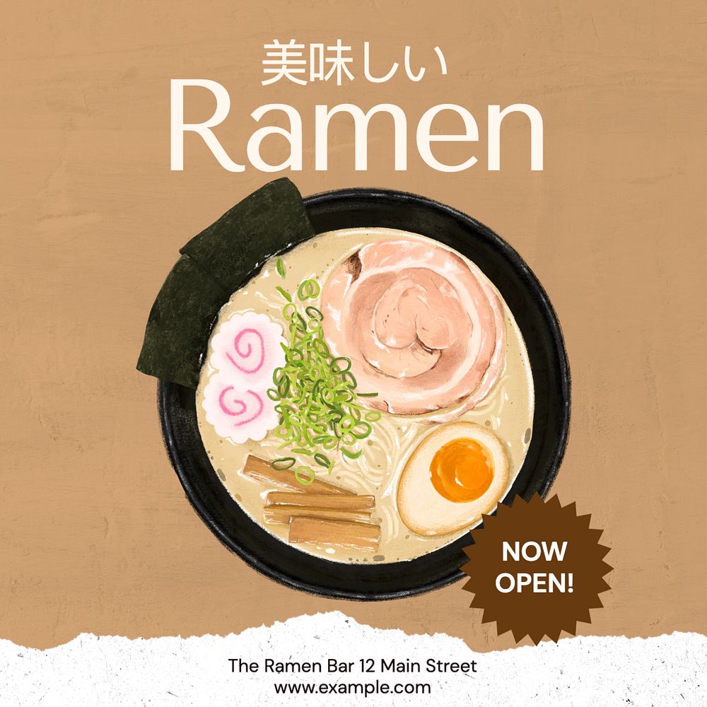 Ramen bar Instagram post template, editable text