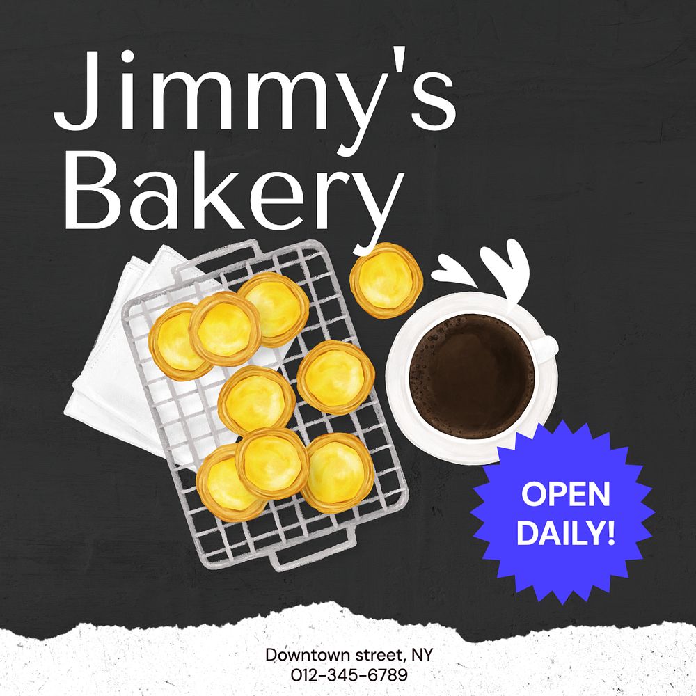 Bakery shop Instagram post template, editable text