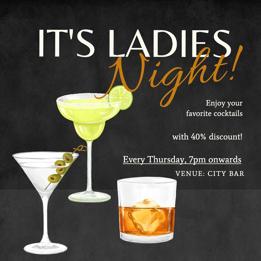 Ladies night Instagram post template, editable text