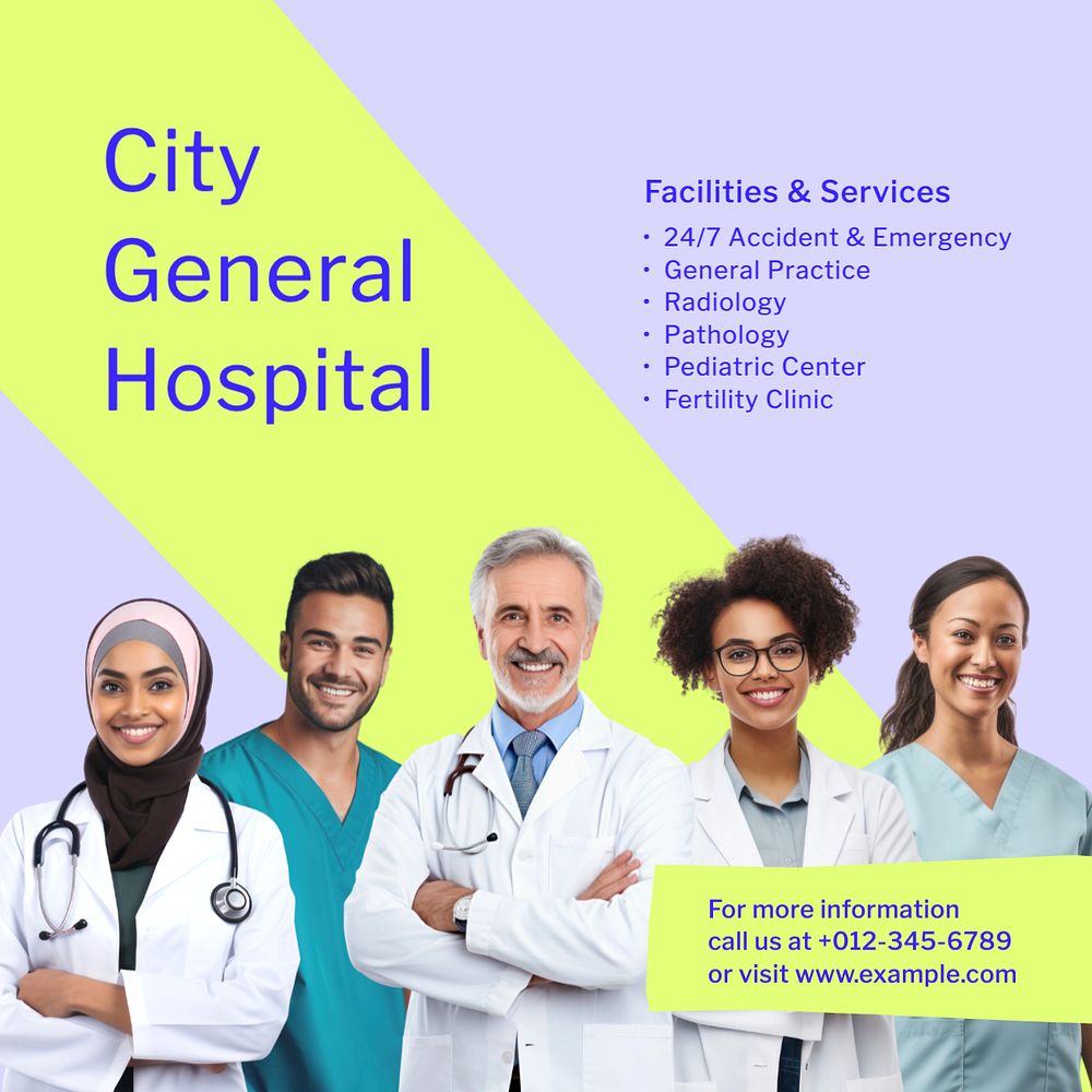 Hospital services Instagram post template, editable text