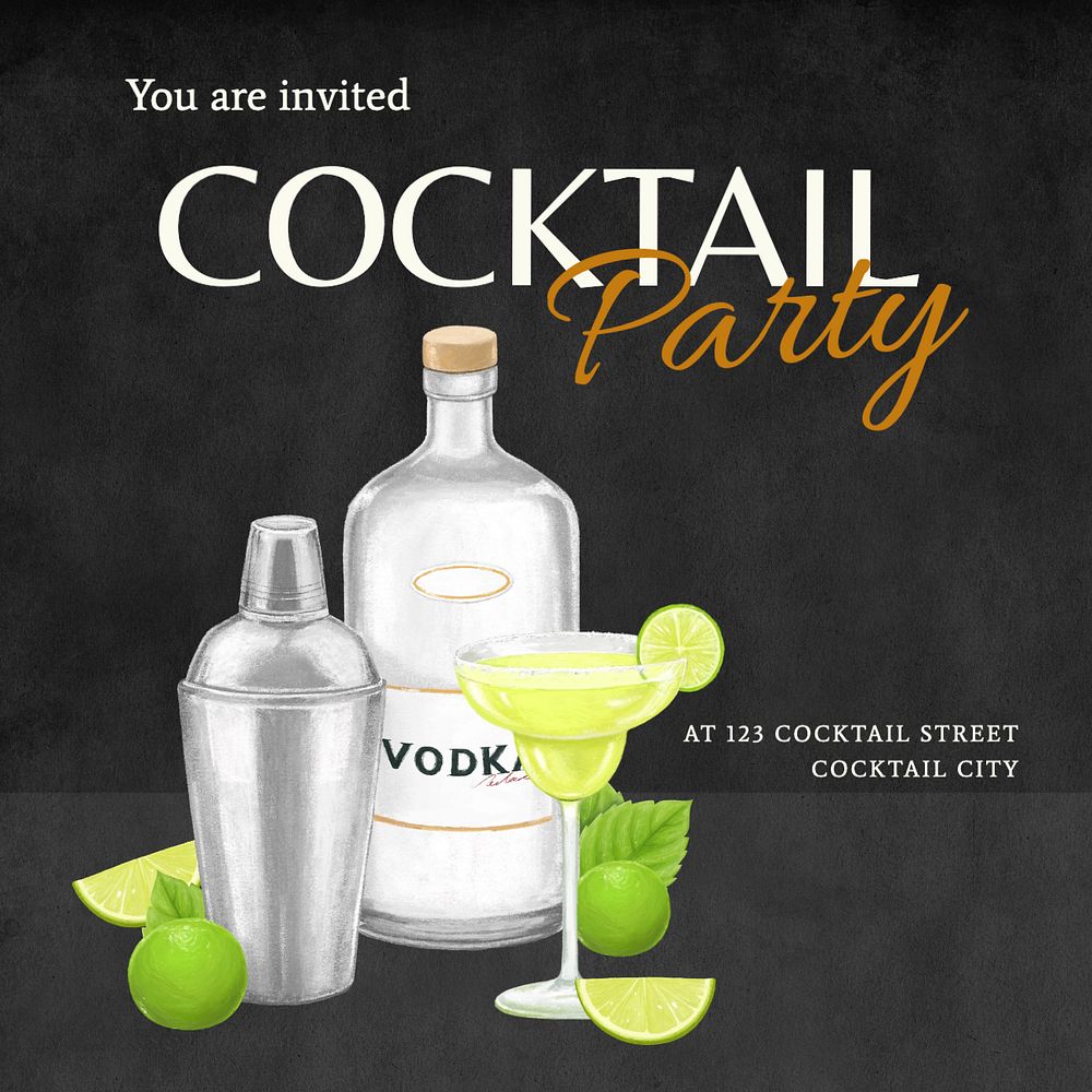 Cocktail party Instagram post template, editable text