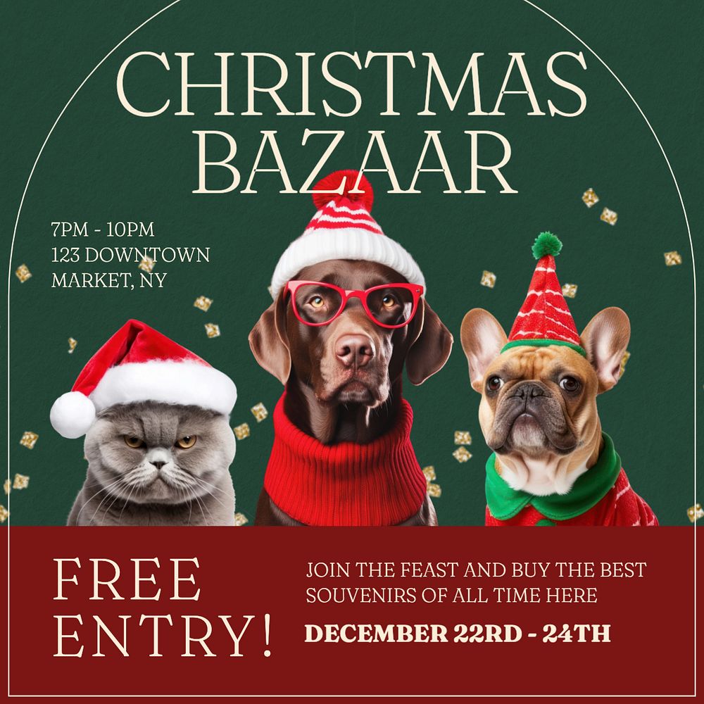 Christmas bazaar Instagram post template, editable text