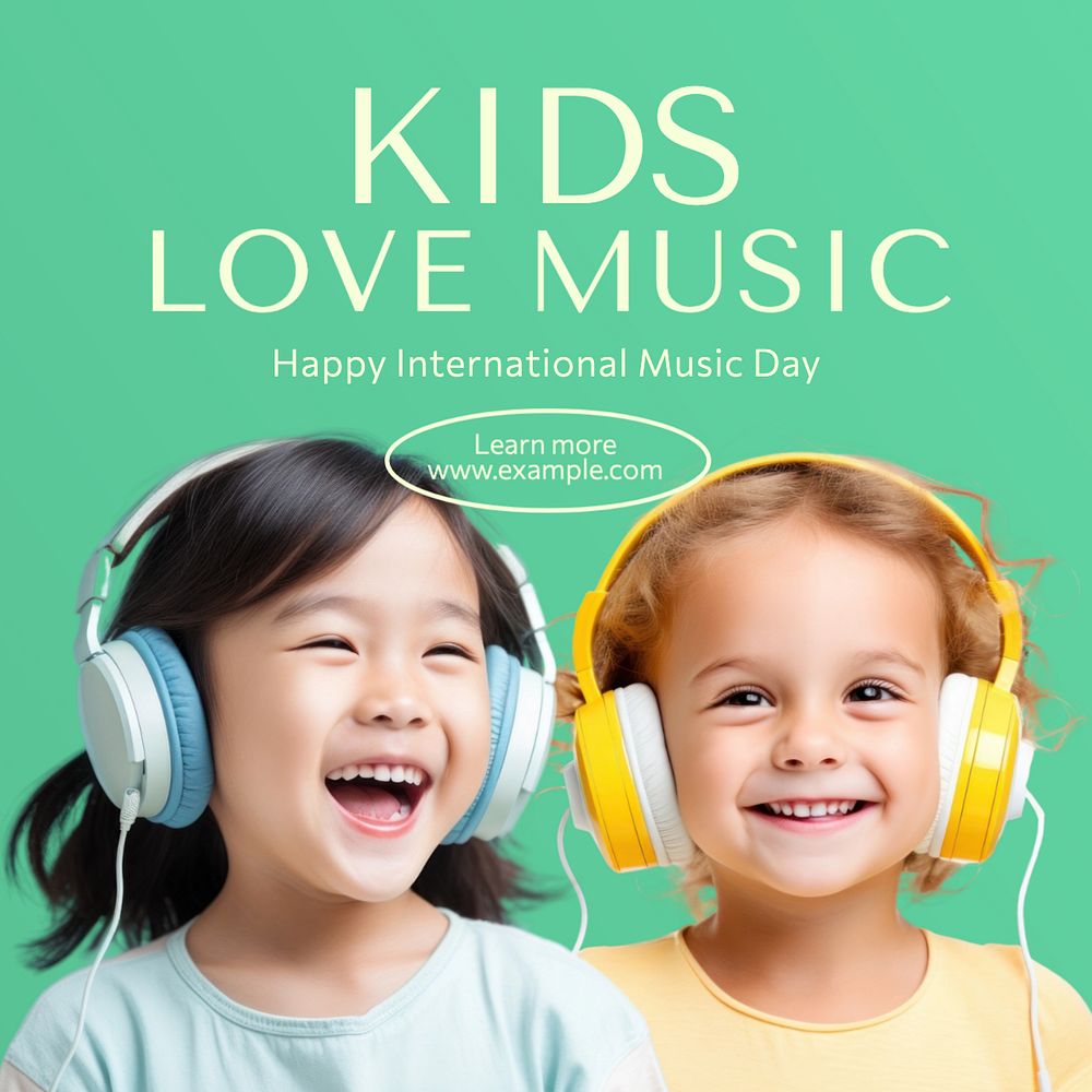 Kids love music Instagram post template, editable text