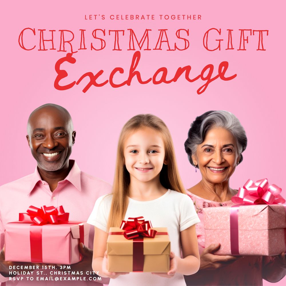 Christmas gift exchange Instagram post template, editable text