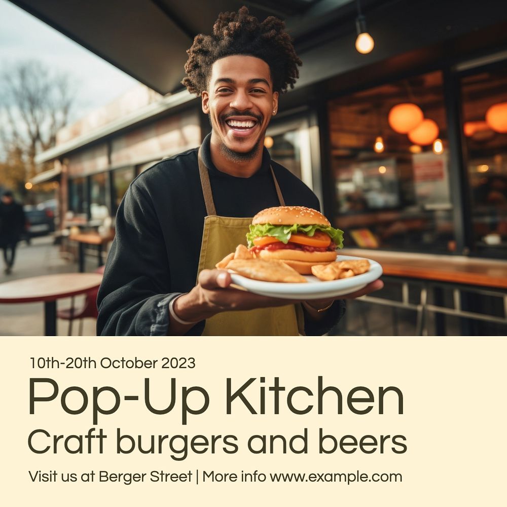 Pop-up kitchen Instagram post template, editable text