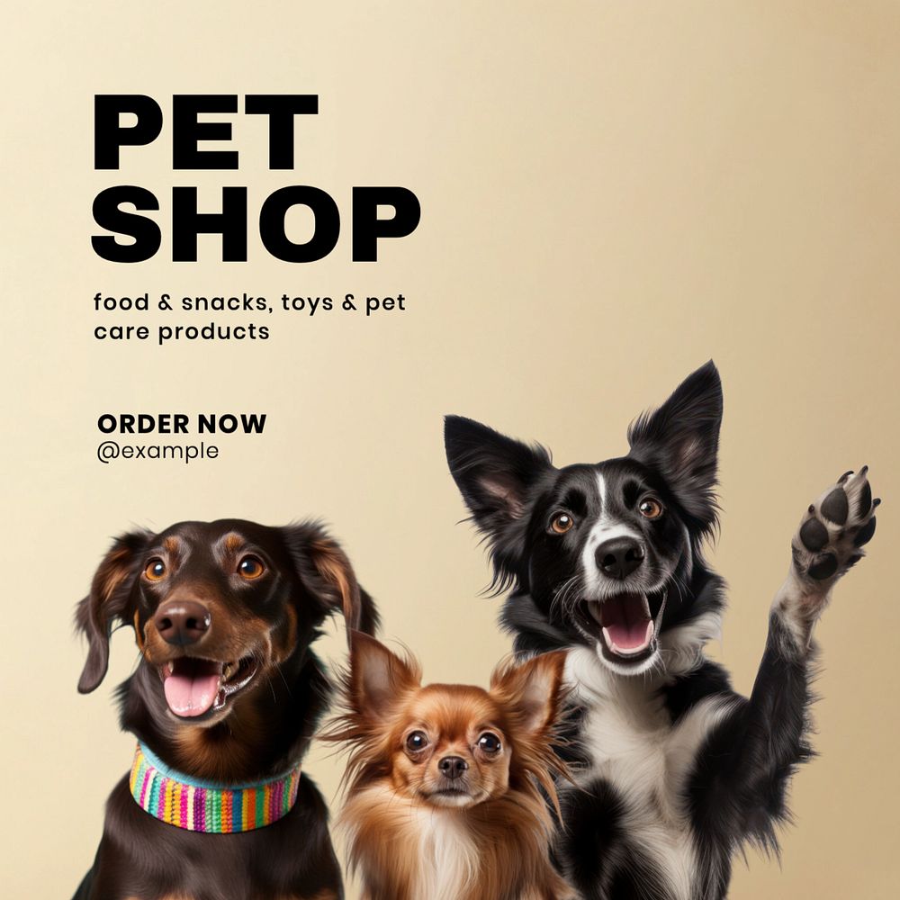 Pet shop Instagram post template, editable text