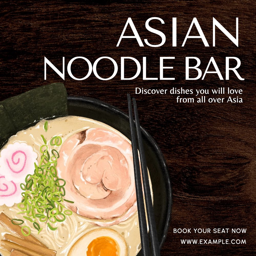 Asian noodle bar Instagram post template, editable text