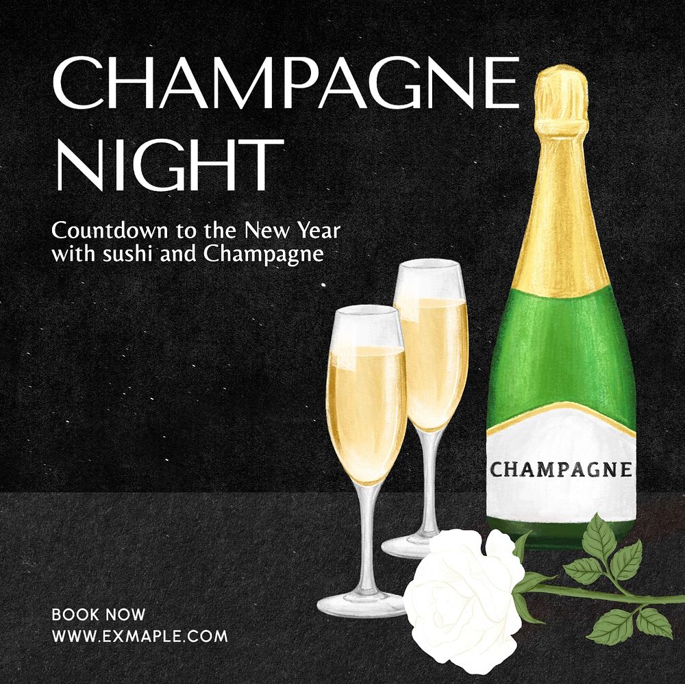 Champagne night Instagram post template, editable text