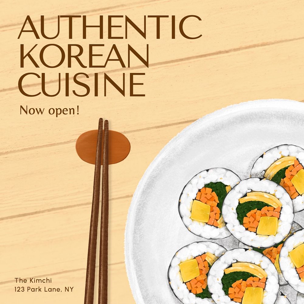 Korean cuisine Instagram post template, editable text