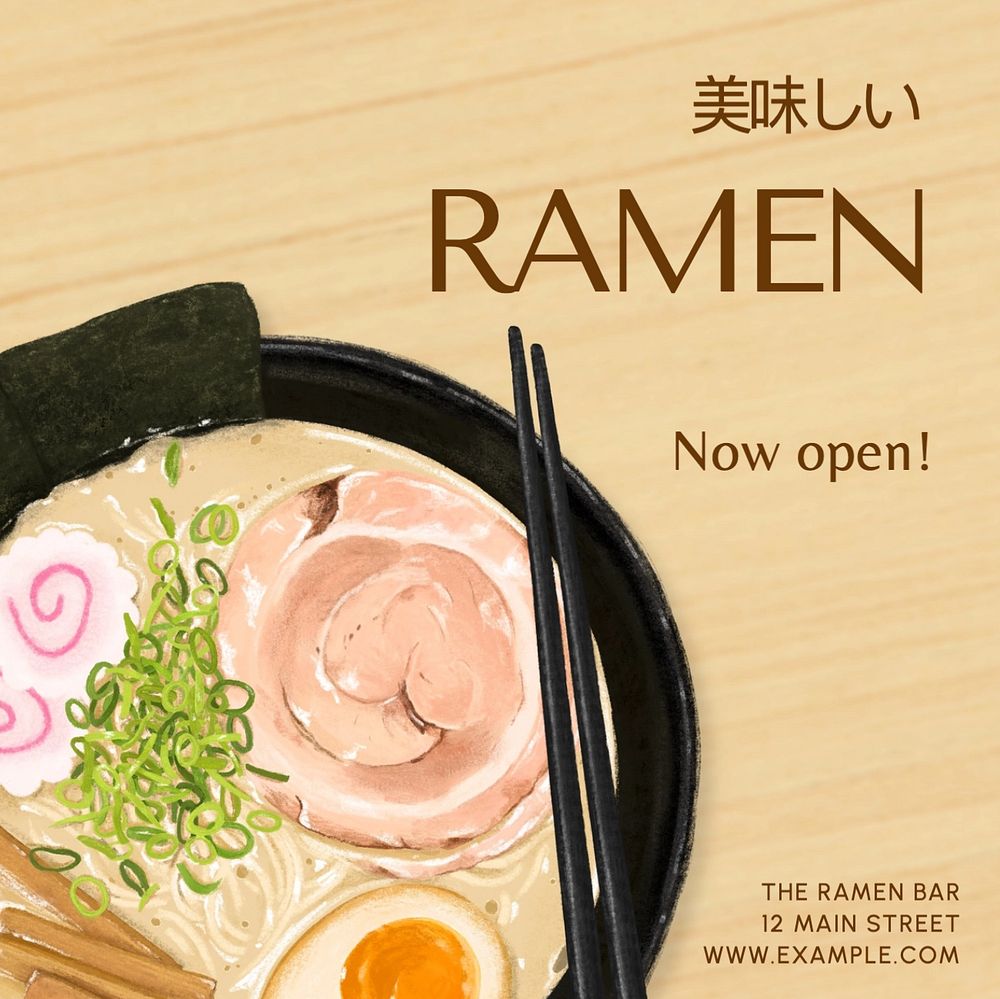 Ramen bar Instagram post template, editable text