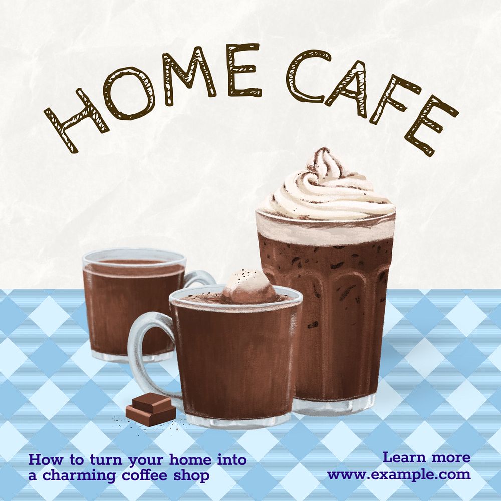 Home cafe Instagram post template, editable text