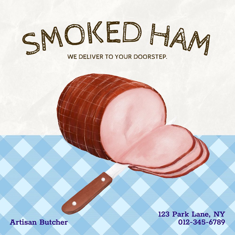 Smoked ham Instagram post template, editable text