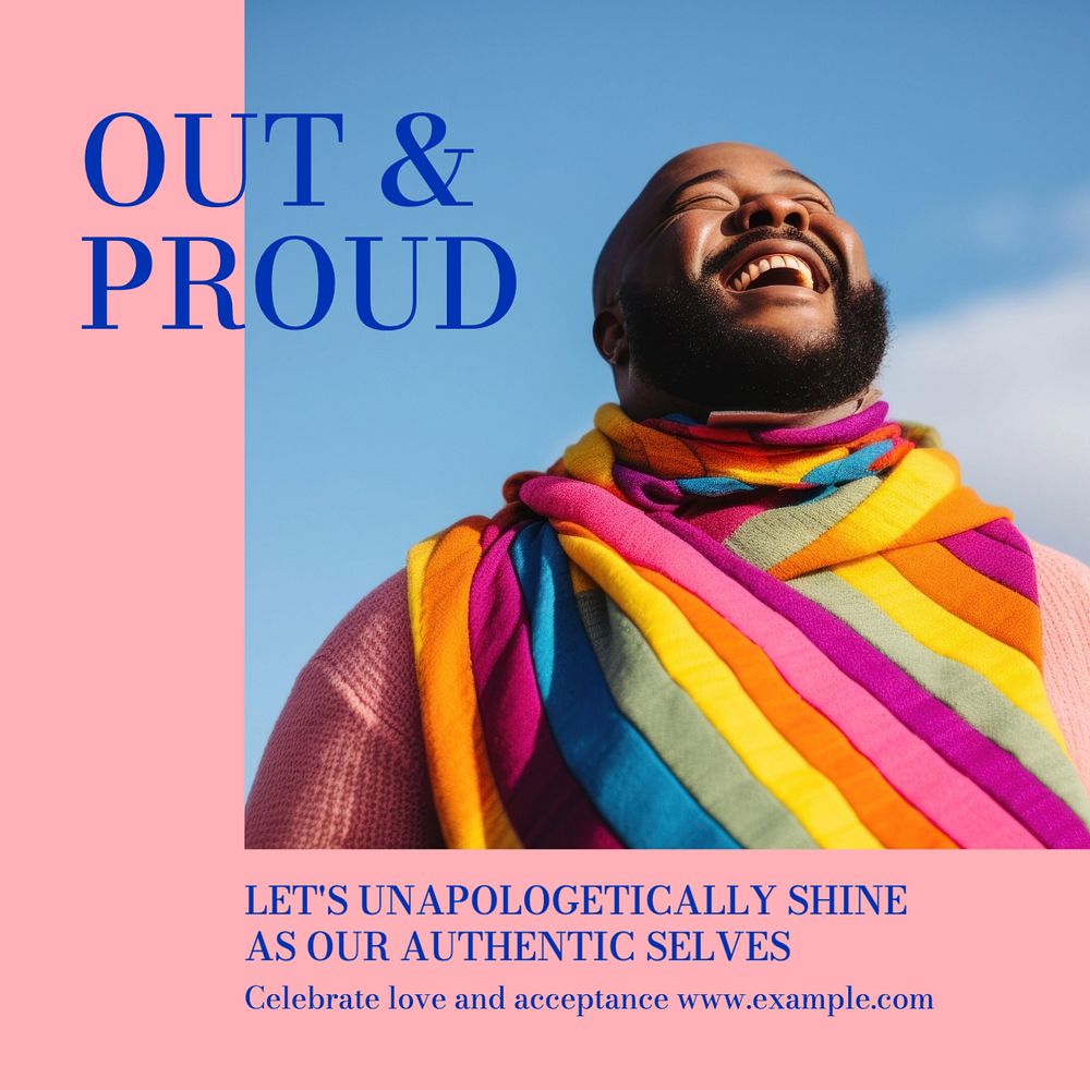 Out and proud Instagram post template, editable text