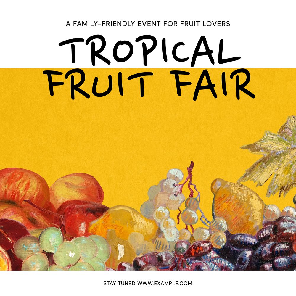 Tropical fruit fair Instagram post template, editable text