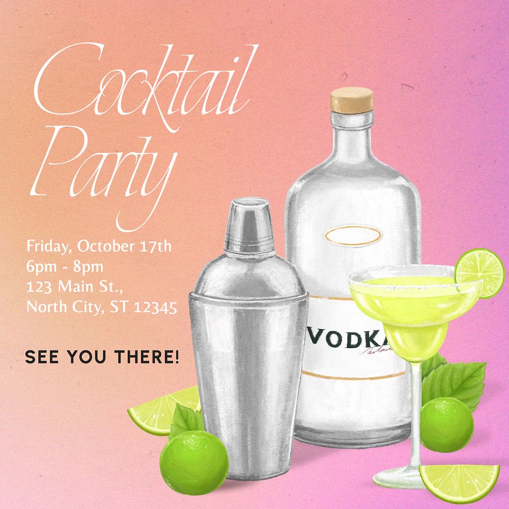 Cocktail party Instagram post template, editable text