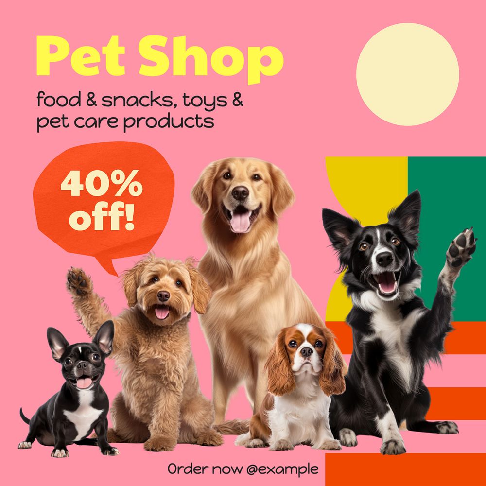 Pet shop Instagram post template, editable text