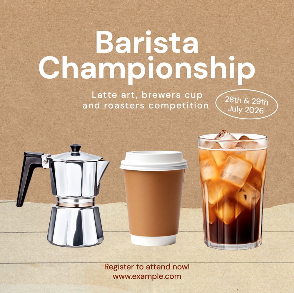 Barista championship Instagram post template, editable text