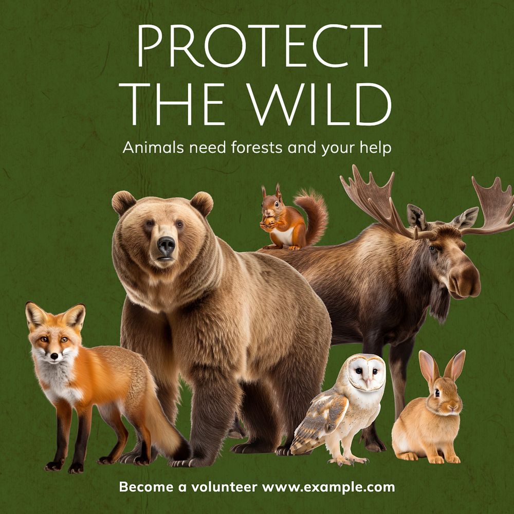 Protect the wild Instagram post template, editable text