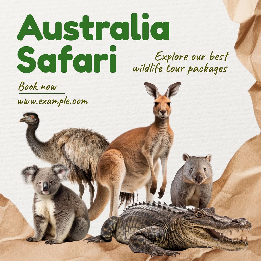 Australia safari Instagram post template, editable text