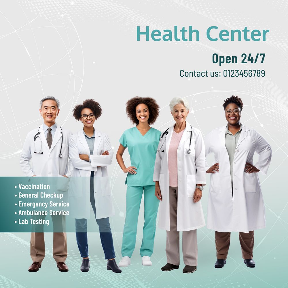 Health center Instagram post template, editable text