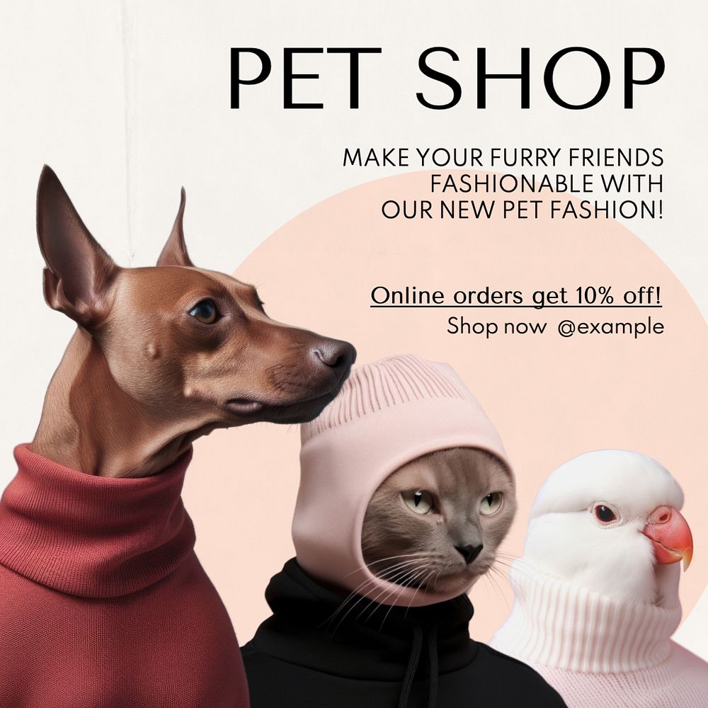 Pet shop Instagram post template, editable text