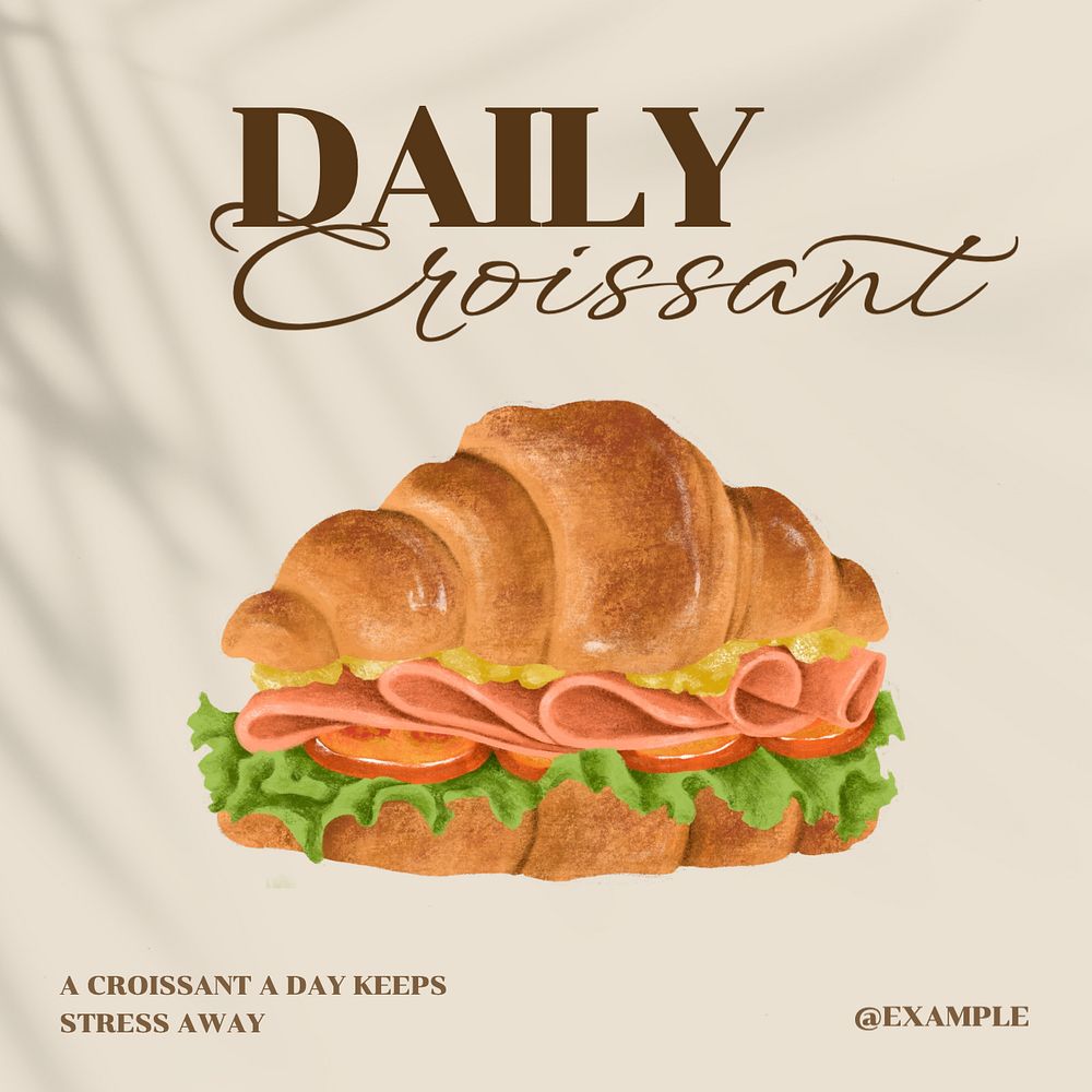 Croissant bakery shop Instagram post template, editable text