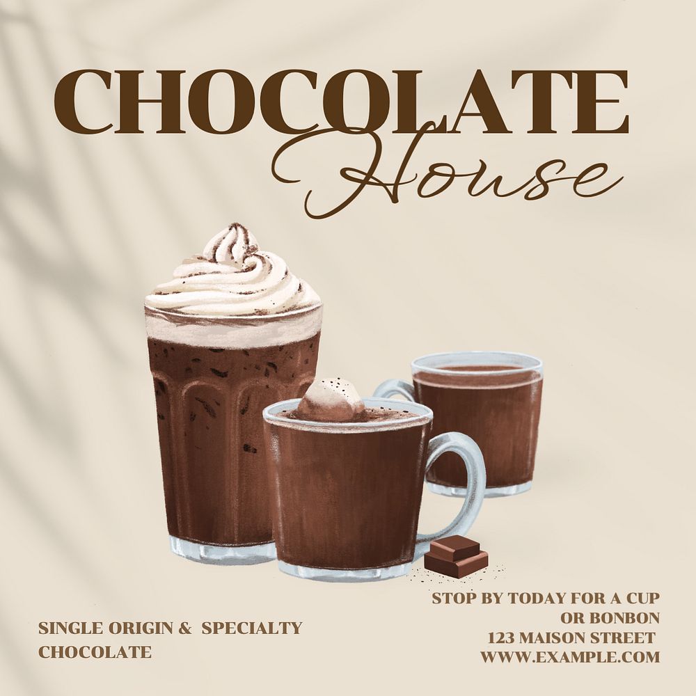 Chocolate shop Instagram post template, editable text