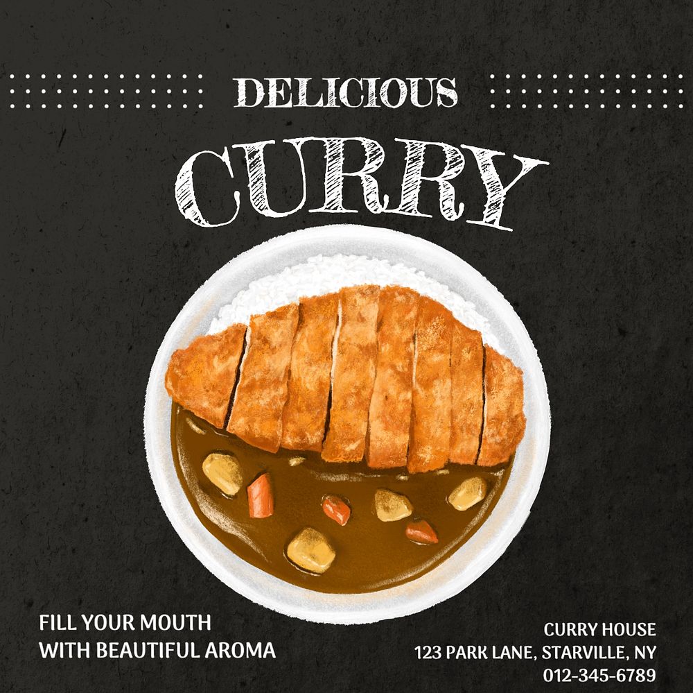 Curry restaurant Instagram post template, editable text