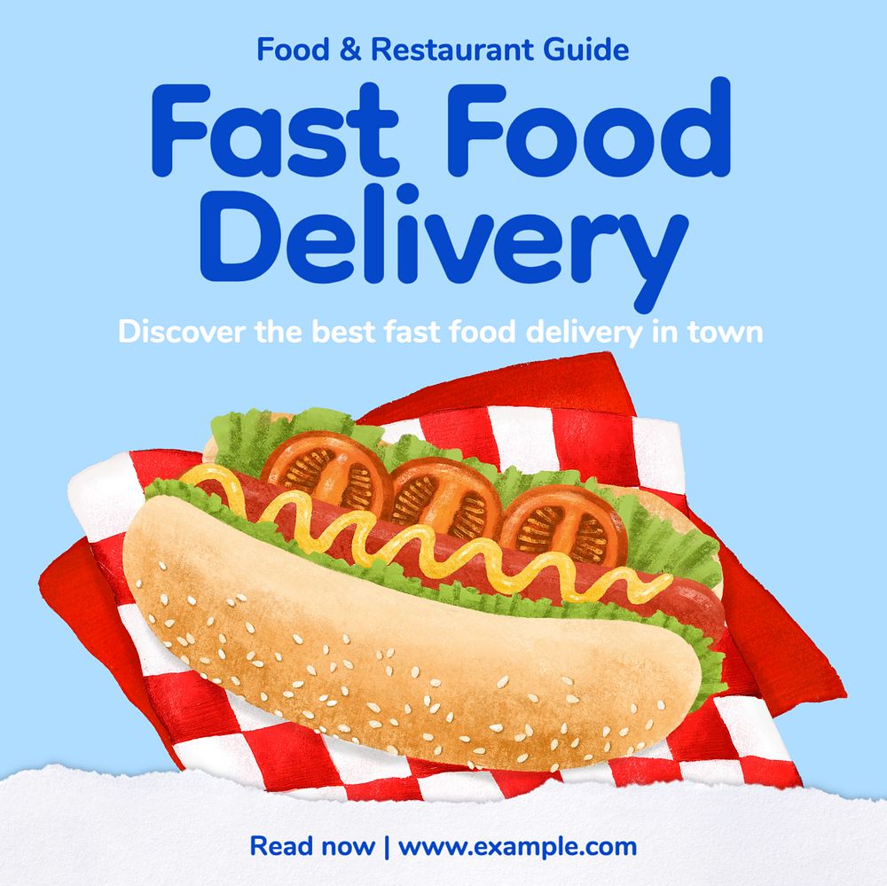 Fast food delivery Instagram post template, editable text