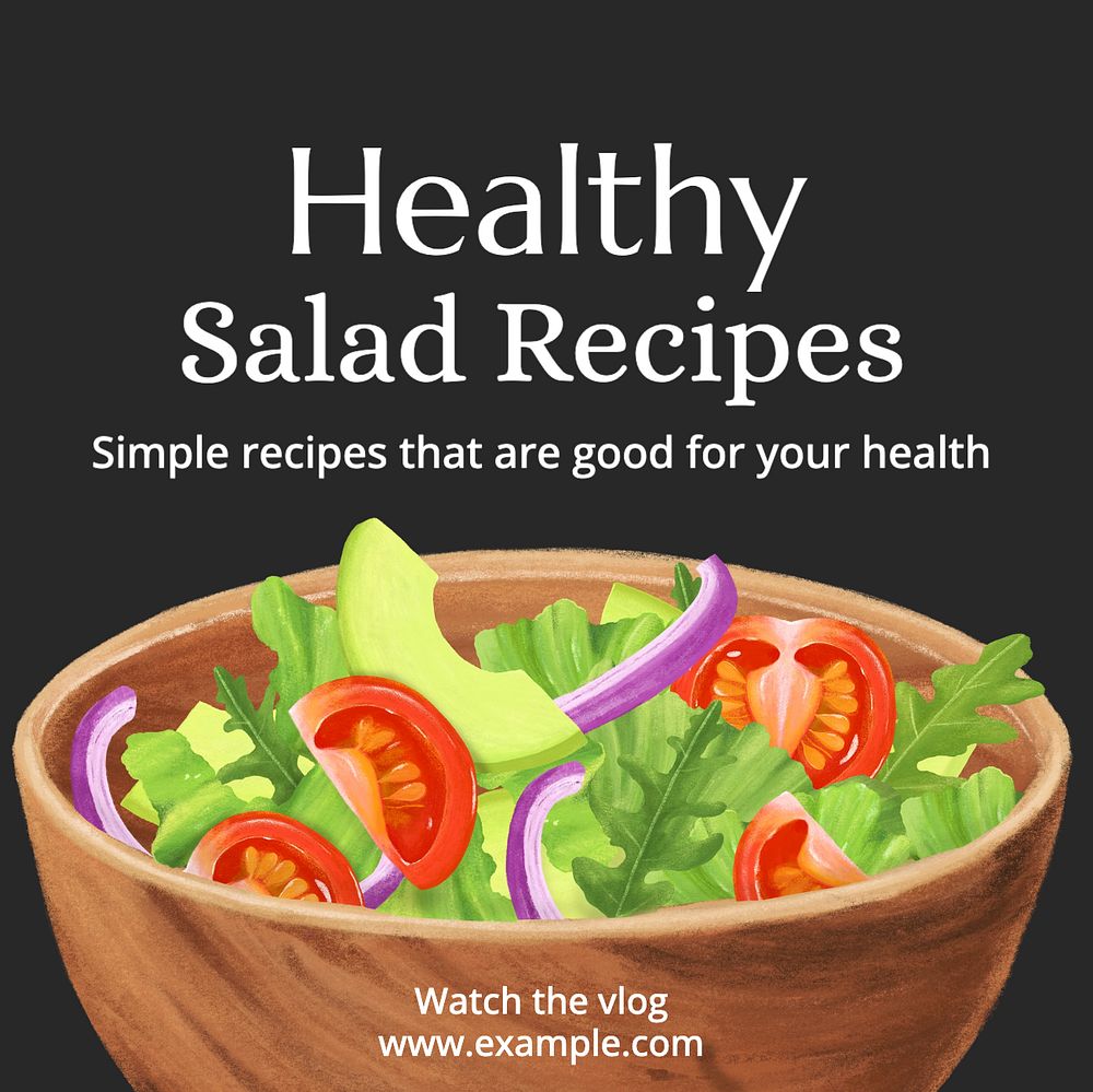 Healthy salad recipes Instagram post template, editable text