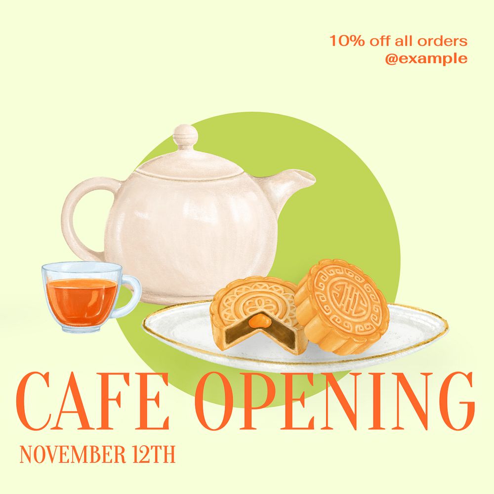 Cafe opening Instagram post template, editable text