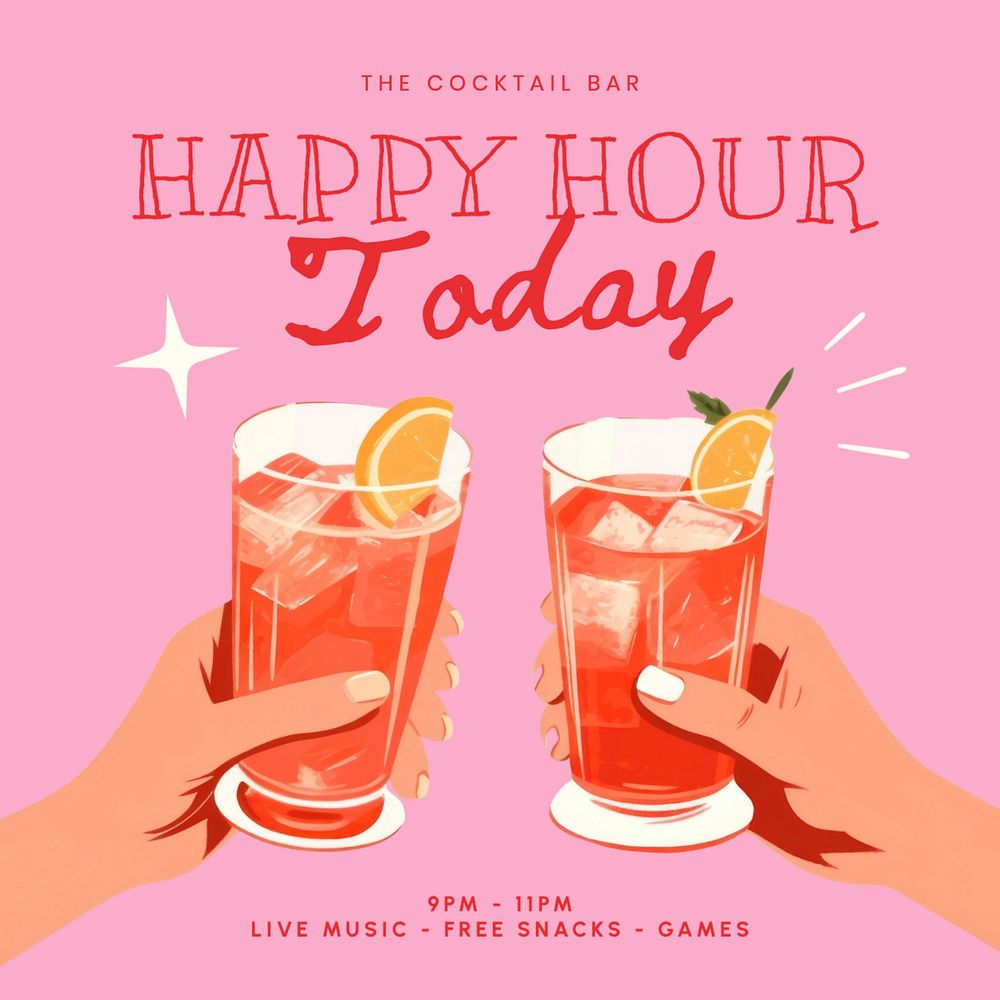 Happy hour Instagram post template, editable text