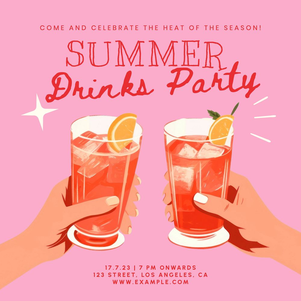 Summer drinks party Instagram post template, editable text