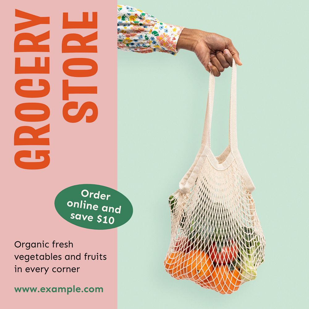 Grocery store Instagram post template, editable text 