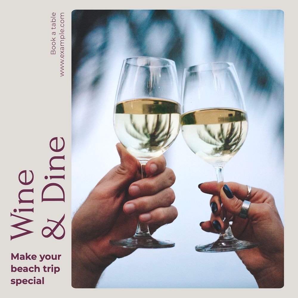 Wine & dine Instagram post template, editable text