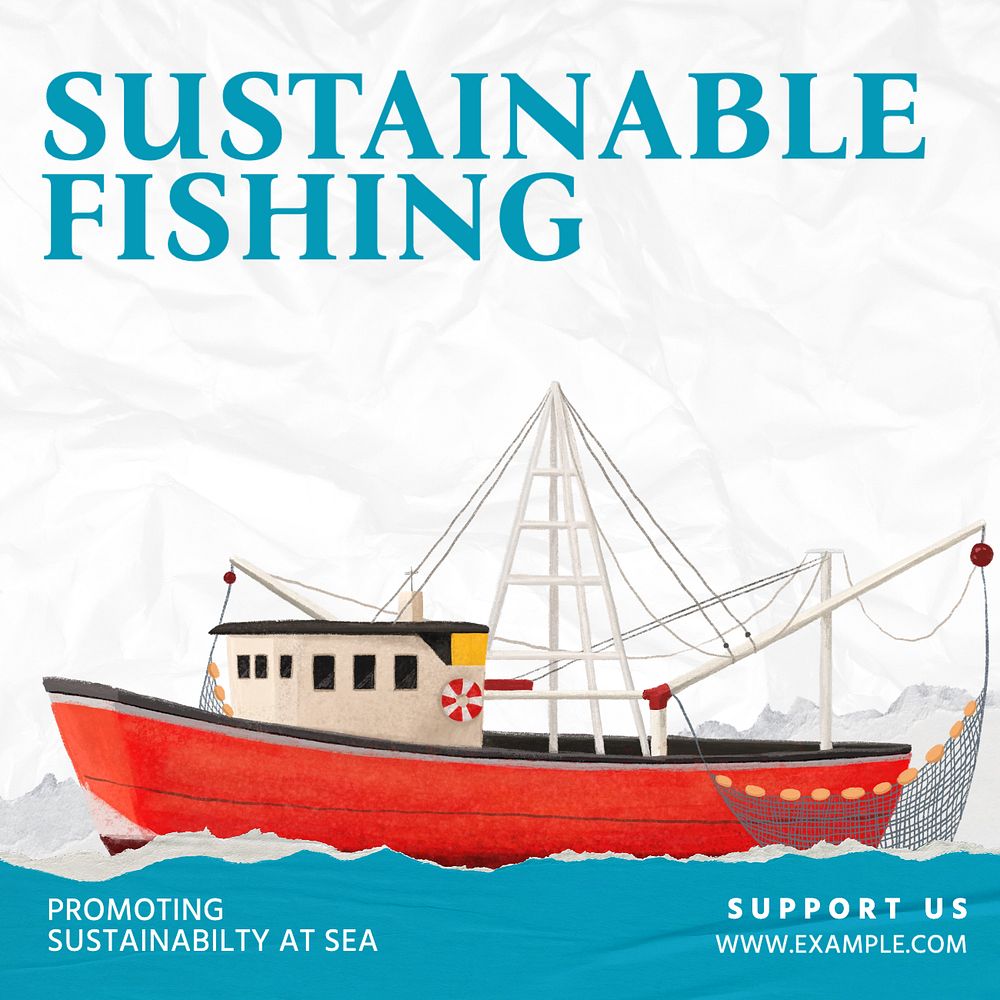 Sustainable fishing Instagram post template, editable text