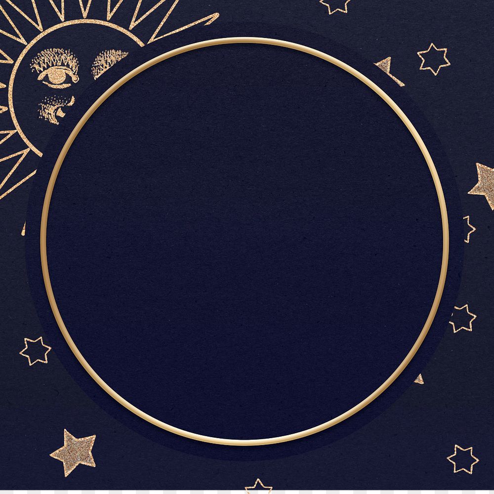 Navy celestial circle frame background, editable design