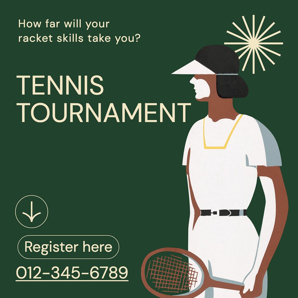 Tennis tournament Instagram post template, editable text