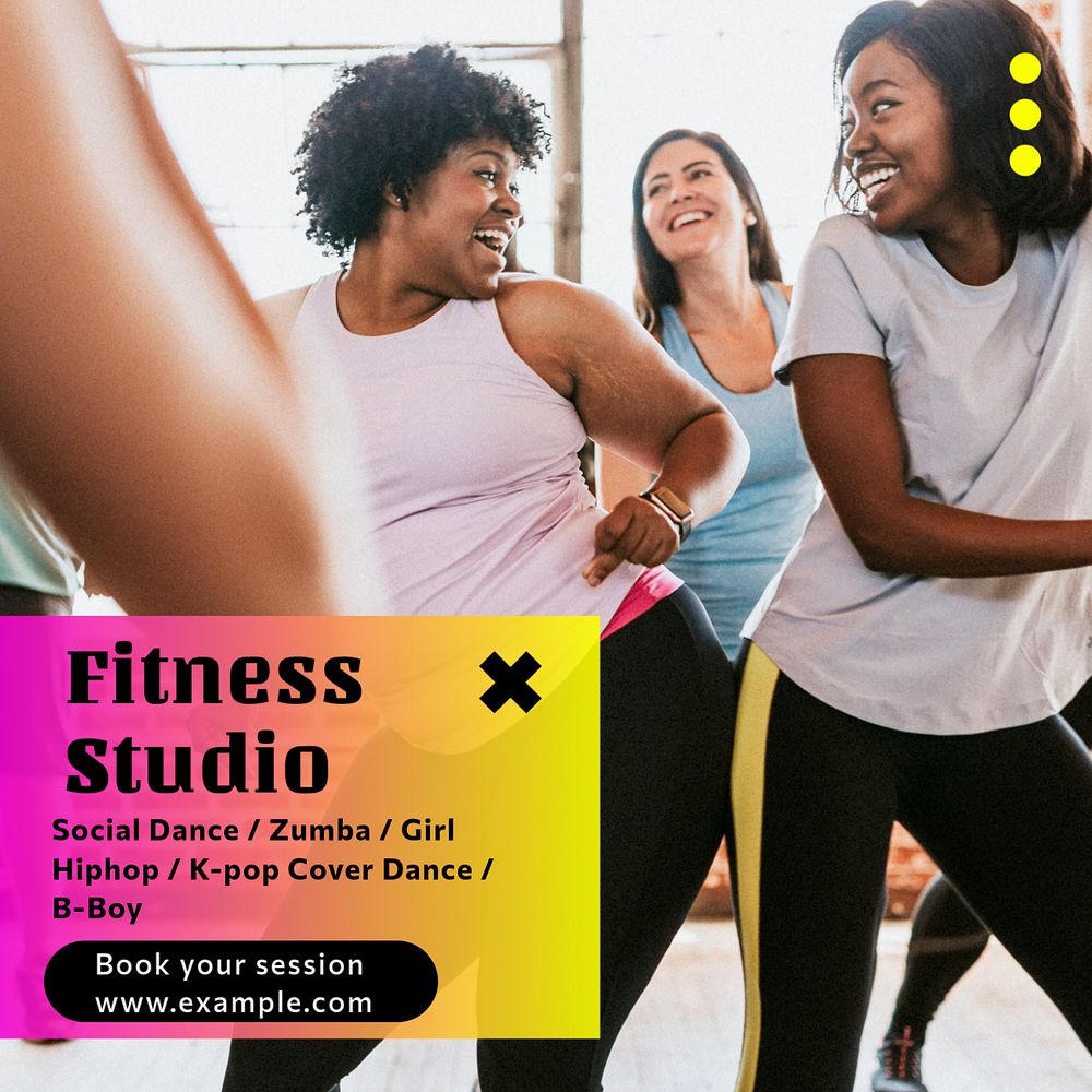 Fitness studio classes Instagram post template, editable text