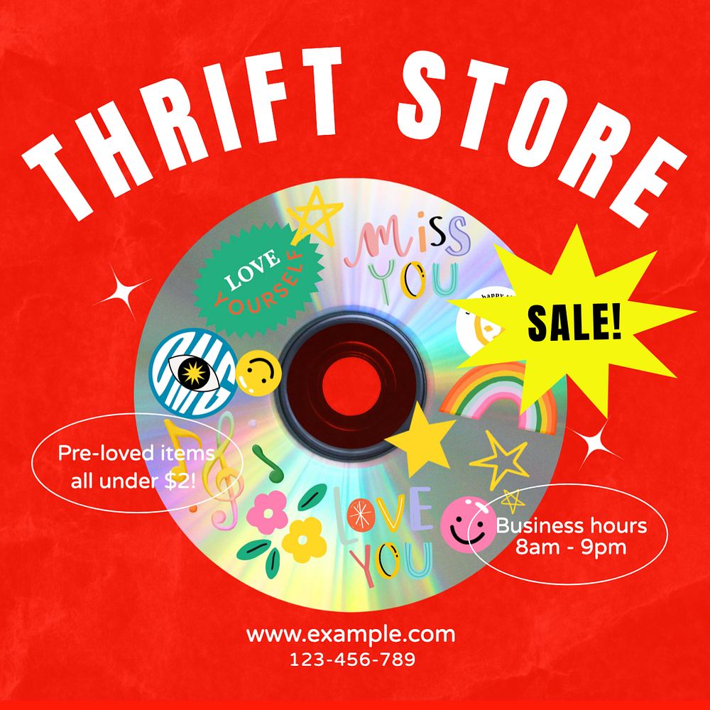 Thrift store ad Instagram post template, editable text