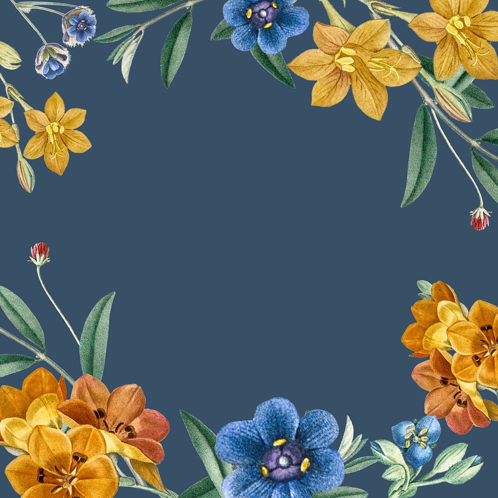 Floral frame background, editable blue design