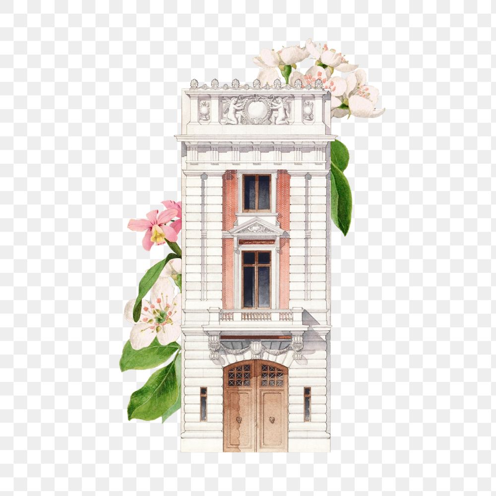 Watercolor building exterior png element, editable remix design