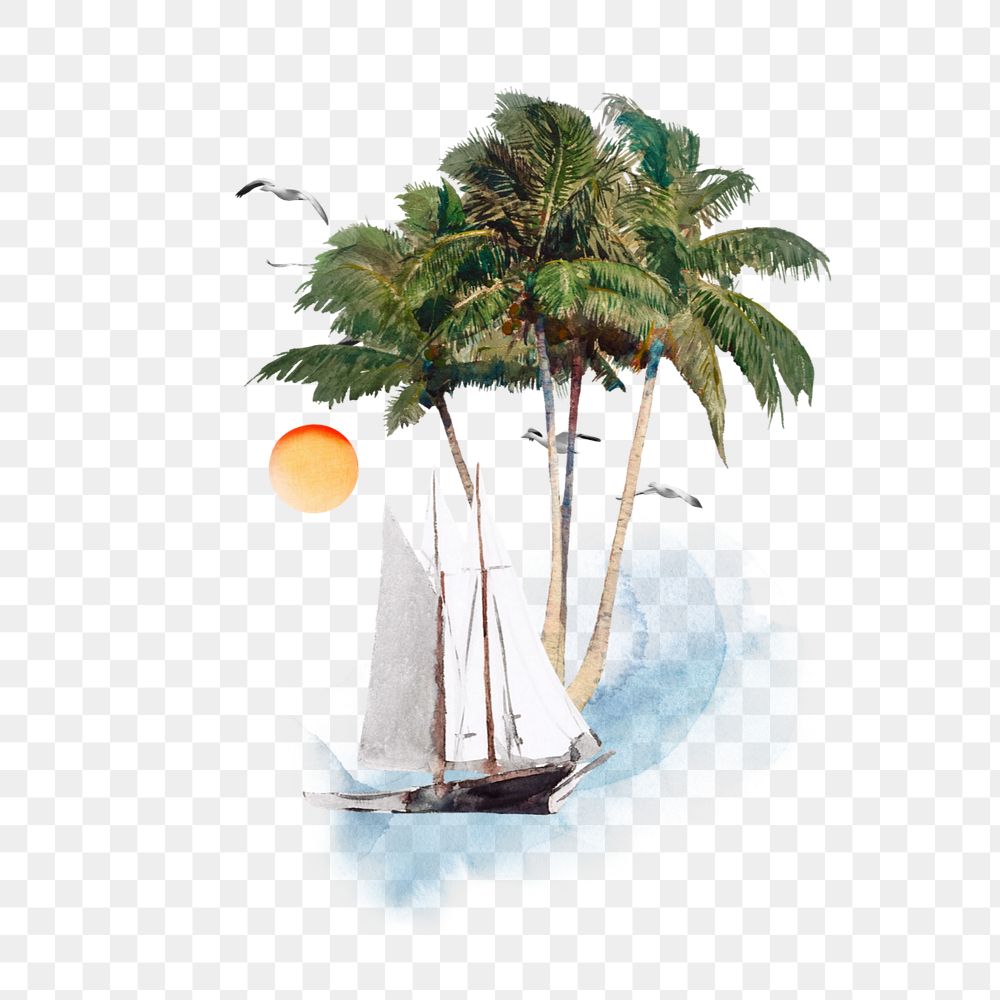 Watercolor sailboat png element, editable remix design