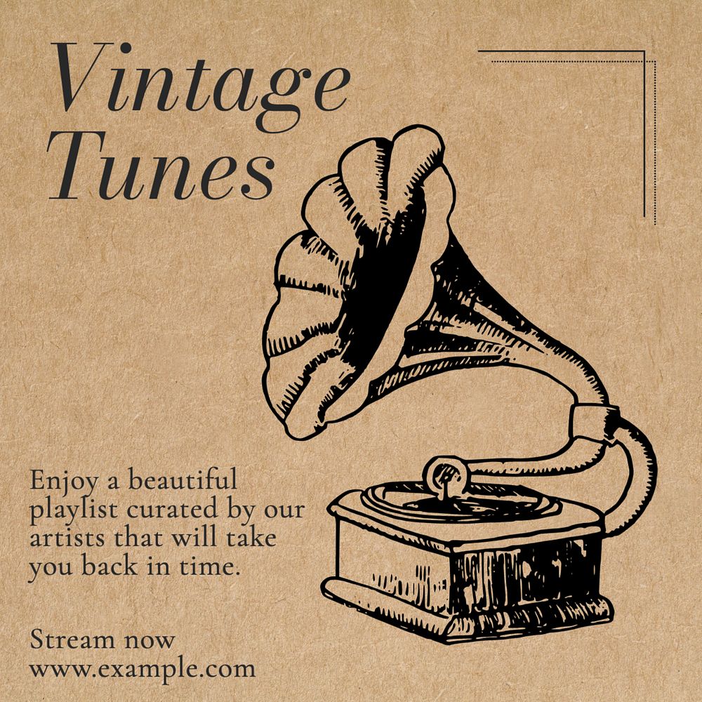 Vintage tunes Instagram post template, editable text