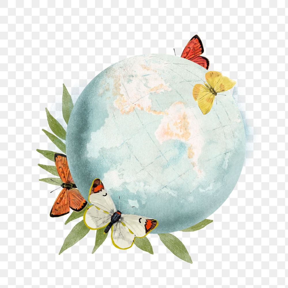 Watercolor environmental globe png element, editable remix design