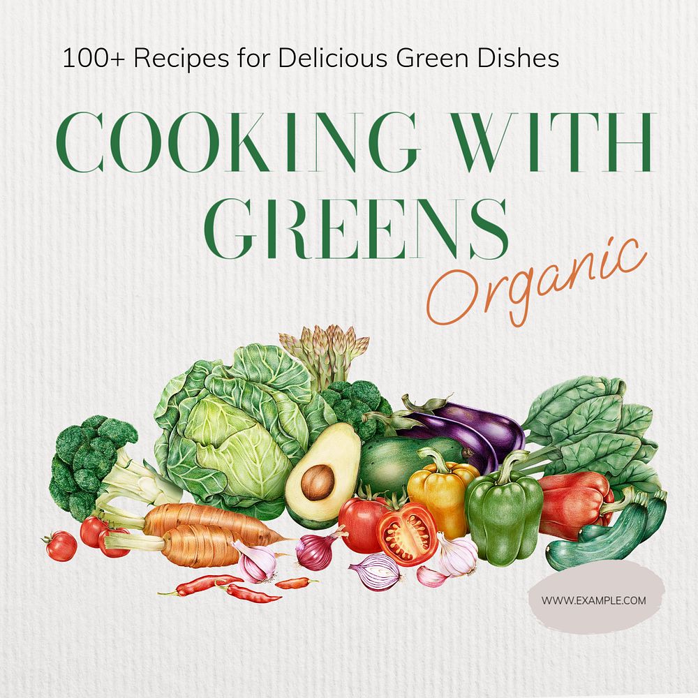 Cooking with greens Instagram post template, editable text