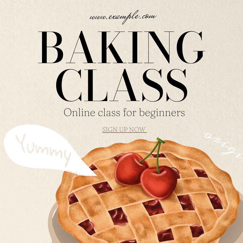 Baking class Facebook post template, editable design