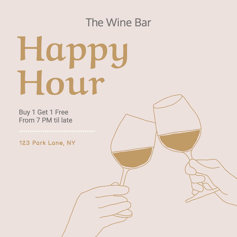 Happy hour Instagram post template, editable text