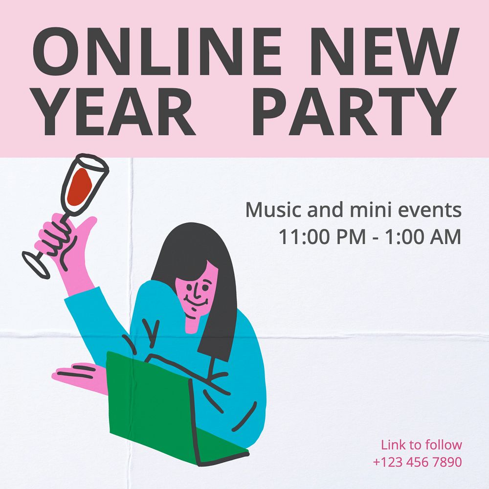 New year party Instagram post template, editable text