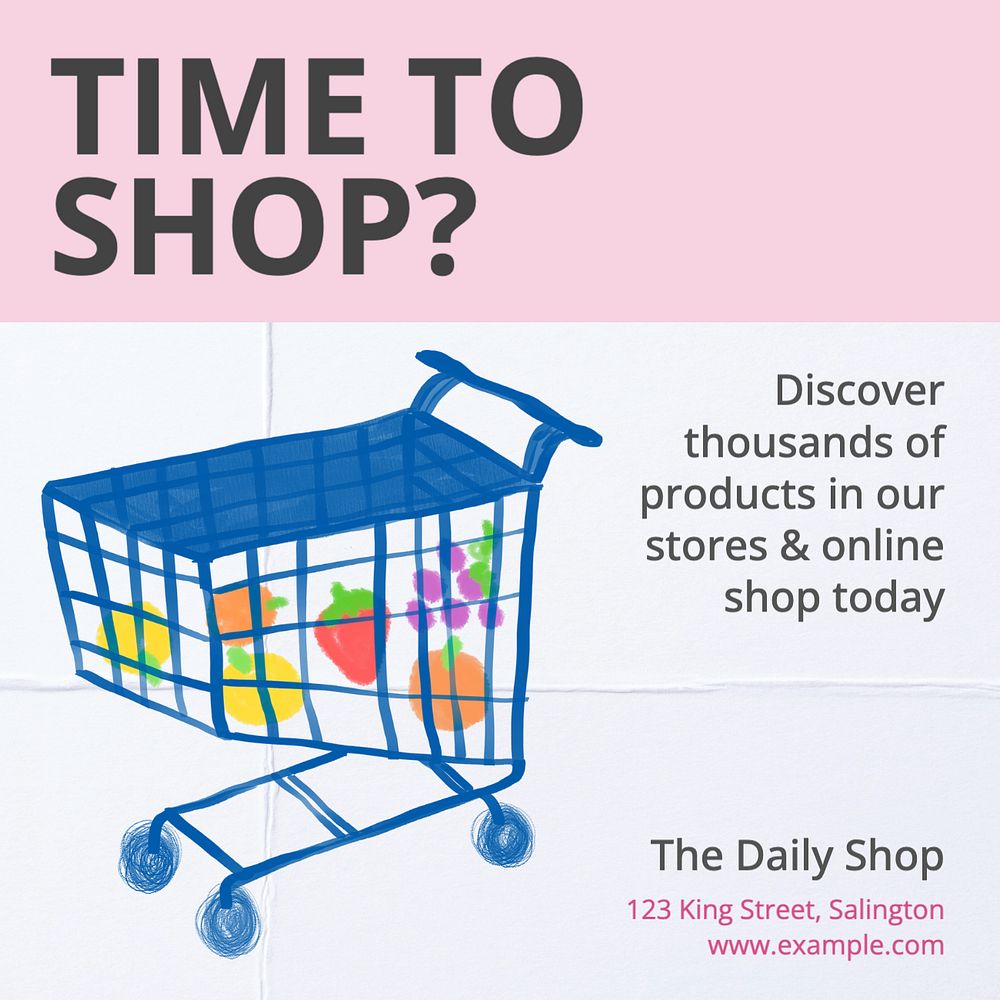 Shopping time Instagram post template, editable text